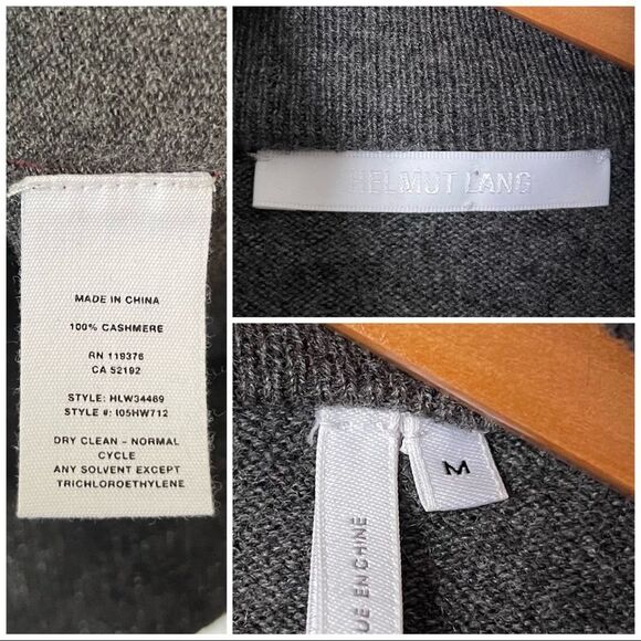 Helmut Lang Gray Full Zip Hooded cardigan 100% Cashmere preowned size Medium - Picture 7 of 7